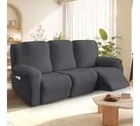 BOUFEIDA Lot de 8 Housse de Fauteuil Relax, 3-Place Housse Canapé Relax | Jacquard à Rayures Housse Extensible pour Fauteuil TV et Fauteuil Relaxation, Avec Poches et Fond élastique, Antidérapante