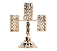 Bougeoir à 3 Bras doré Creux en métal galvanisé, candélabre de Luxe, Artisanal pour la décoration de la Maison, Cours, Tables, patios, matériau en Fer 18 x 21 x 9 cm