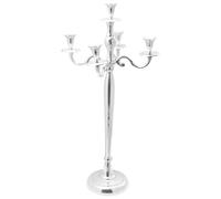 Bougeoir argenté en aluminium 32 x 32 x 79,5 cm avec surface brillante et incrustations décoratives pour salon, chambre à coucher, salle à manger comme décoration de table élégante et lustre pour