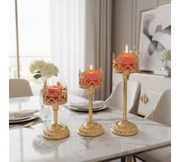 Bougeoir artistique doré avec profil de couronne et mécanisme de base de verrouillage à vis pour un meilleur équilibre et durabilité (or moyen)