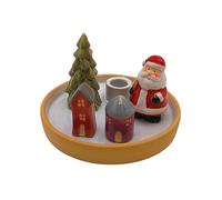 Bougeoir, Assiette, bougeoir, Assiette décorative, bougeoir de Noël, Assiette en céramique avec Père Noël, Sapin et Maisons en faïence, Multicolore, L/l/H : 17 x 17 x 9 cm.