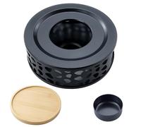 Bougeoir chauffe-plat pour théière, chauffe-café en acier inoxydable, réchaud en acier inoxydable avec porte-bougie chauffe-plat, pour chauffer thé, lait, café, chauffage, avec 1 palette en bois