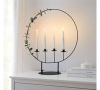 Bougeoir "Circle" en métal, noir, pour 4 bougies, hauteur 70 cm, chandelier