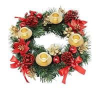 Bougeoir couronne de vacances - Guirlande de fausse verdure avec baies rouges et pommes de pin, pièce maîtresse de bougie décorative pour table de dîner de Noël, décoration saisonnière d'hiver | Vacan