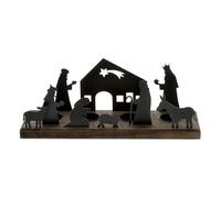 Bougeoir crèche noir - 32 x 9 cm - Silhouette de village de Noël avec supports pour 4 bougies chauffe-plat - Bougies de Noël, Avent, hiver, table, fenêtre, jeu d'ombre