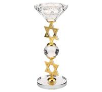 Bougeoir Cristal Étoile à Six Branches Vintage Bougies Piliers Or | Support Stable pour Bougies Coniques et Piliers, Décoration de Table Shabbat, Ambiance Festive Rétro