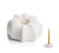 Bougeoir Danilovo en céramique Minimaliste - Support Bougie sculptural Moderne pour Bougies Taper, Finition Pierre texturée Blanche - déco Maison Design, 1 pc