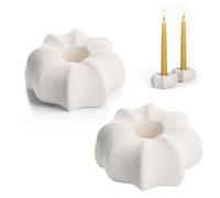 Bougeoir Danilovo en céramique Minimaliste - Support Bougie sculptural Moderne pour Bougies Taper, Finition Pierre texturée Blanche - déco Maison Design, 2 pc