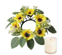 Bougeoir d'automne - Centre de table de Noël | Bague de bougie | Couronne d'eucalyptus vert artificiel avec bourgeons blancs | Anneaux de fleurs de printemps et d'été pour centres de table