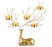 Bougeoir de Noël en métal pour 5 bougies chauffe-plat, pièce maîtresse de renne doré pour table à manger, rebord de fenêtre, décoration de cheminée