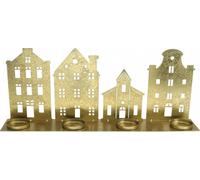 Bougeoir de Noël or antique avec silhouettes de villes pour bougies à chauffe-plat, éclairage de l'Avent Métal, 52x12cm