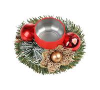 Bougeoir de Noël - Petit bougeoir vintage de ferme - Petit bougeoir rustique vintage de ferme - Bougeoir artificiel pour centre de table de Noël - Baies rouges, pin