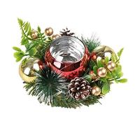 Bougeoir de Noël - Petit bougeoir vintage de ferme - Petit bougeoir rustique vintage de ferme - Bougeoir artificiel pour centre de table de Noël - Baies rouges, pin