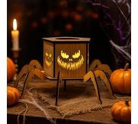 Bougeoir décoratif pour Halloween - Bougeoir en bois - Décoration de table - Araignée - Décoration de table - Décoration d'intérieur (A)