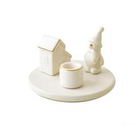 Bougeoir détaillé en poterie avec motif renne de Noël et maisons enneigées pour décoration saisonnière et utilisation festive (bougeoir de neige)