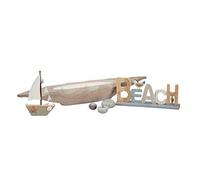 Bougeoir en bois bougie bateau maritime décoration de table rustique mer photophore bois de teck 69 cm, beige