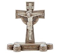 Bougeoir en forme de crucifix, décoration d'intérieur religieuse, statue du Christ en résine, peut contenir 6 bougies, lot de bougies non inclus, 20,3 x 21 x 9,5 cm (l x H x P)