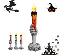 Bougeoir en forme de tête de mort pour Halloween, bougie LED à DEL - Bougie 3D sans flamme à piles avec main squelette torsadée pour un affichage effrayant intérieur/extérieur (orange-1)