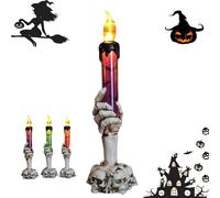 Bougeoir en forme de tête de mort pour Halloween, bougie LED à DEL - Bougie 3D sans flamme à piles avec main squelette torsadée pour un affichage effrayant intérieur/extérieur (violet-1)