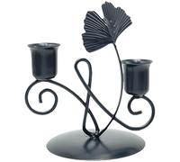Bougeoir en métal à Double tête en Forme de Feuille de Ginkgo, Style Vintage, for décoration de Table de Mariage, de Noël ou de fête(Black)