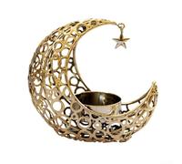 Bougeoir en métal conçu comme une lune avec bassin profond sécurisé pour la stabilité de la bougie, adapté pour créer une ambiance intérieure ou extérieure confortable (doré)