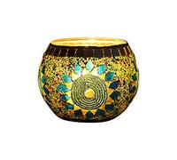 Bougeoir en Verre Mosaïque, 10,5 x 7 cm, Mosaïque Photophore Craquelé Porte-Bougie Romantique, Bougeoir Fait Main en Verre Motif pour Décoration Intérieure, Vert