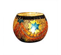 Bougeoir en Verre Mosaïque, 10,5 x 7 cm, Mosaïque Photophore Craquelé Porte-Bougie Romantique, Bougeoir Fait Main en Verre Motif pour Décoration Intérieure, Orange