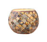 Bougeoir en Verre Mosaïque, 10,5 x 7 cm, Mosaïque Photophore Craquelé Porte-Bougie Romantique, Bougeoir Fait Main en Verre Motif pour Décoration Intérieure, Bleu