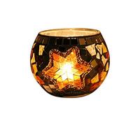 Bougeoir en Verre Mosaïque, 10,5 x 7 cm, Mosaïque Photophore Craquelé Porte-Bougie Romantique, Bougeoir Fait Main en Verre Motif pour Décoration Intérieure, Jaune