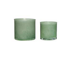 Bougeoir en verre vert, lot de 2, pour bougies droites - Hübsch, Akin - H12 cm