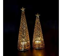 Bougeoir géométrique en métal avec design élégant en cercle creux, bougeoir en fer avec base stable pour éviter les gouttes de cire, améliore l'atmosphère festive chaleureuse pendant Noël (grand doré)