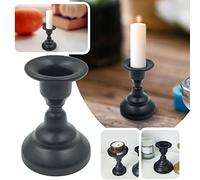 Bougeoir géométrique rond forgé - Ornements décoratifs de bureau en métal noir forgé - Bougeoir décoratif - Petit bougeoir à flamme (A, taille unique)