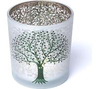 Bougeoir givré/métallisé Arbre de vie -- 7,3x8 cm