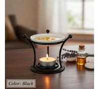 Bougeoir Lampe de fusion de cire d'huile essentielle Bougie en céramique Brûleur de bougie à thé Diffuseur d'aromathérapie en métal noir Décoration de maison Accessoire de table Ensemble de chandelier