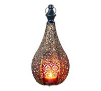 Bougeoir - Lanterne marocaine creuse, plateau en métal filigrane, moulage d' complexe, support décoratif pour pilier décoratif, décoration d'événement, grande cheminée exotique dorée