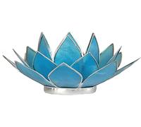 Bougeoir Lotus bleu 5ème chakra argenté -- 13.5 cm