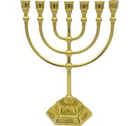 bougeoir Menorah 7 branches Jérusalem Temple 12 Tribus d'Israël Menorah 6.69-inch Height Antique Hanukkah Candle Stand for Jewish Holiday Party Decor Gold 17x13.5cm