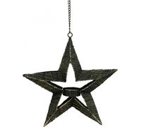 Bougeoir Métal Beige Déco Étoile de Noël Vintage Look Suspendu 22,5cm