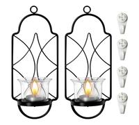 Bougeoir Mural en métal GOEDCH : 2 bougeoirs muraux Noirs, décoration à Suspendre avec Crochet adhésif pour Salon et Chambre (Noir)