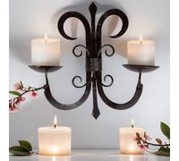 Bougeoir mural oriental Vigo 39 cm de large 2 bras en métal massif style marocain vintage en forme de maison de campagne ou antique pour bougies dans le salon