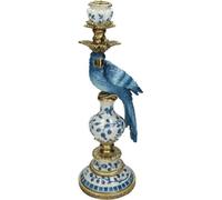 Bougeoir Perroquet Bleu Hollandais 40cm - Peint à la main, bougeoir en polystone - Décoration de style tropical - Idée cadeau pour les amoureux des oiseaux & les fans de la porcelaine de Delft