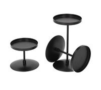 Bougeoir Pilier Noir, 3 Pièces Rétro Moderne Rond Noir Mat Plaque de Fer Bougeoir pour Cônes D'encens Mariage