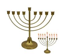 Bougeoir pour Hanoukka - Menorah en métal avec 9 bras - Art en fer | Chandelier Hanoukka à plusieurs têtes doré | Festival juif de décoration de la maison vintage