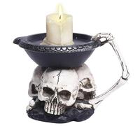 Bougeoir squelette - Sculpture gothique en résine, tête de mort, décoration d'Halloween | Bougeoir décoratif en résine pour centre de table, jardin, salon, fêtet. Il est simple à poser sur une