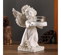 Bougeoir vintage en forme d'ange blanc pour bougie chauffe-plat - Cadeau de baptême pour la maison, le jardin, le gardien - Ailes d'église - Statue commémorative (gauche)