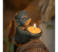 Bougeoir vintage en forme de petit moine - Statue de Bouddha décorative (B)