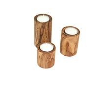 Bougeoirs En Bois D'Olivier Dans Un Ensemble De 3 ( Bois Naturel )