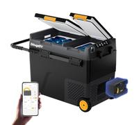 BougeRV CRD2 57L Glacière Portable avec Batterie de 173 Wh Double Porte Deux Zones avec Roues Congélateur Réfrigérateur à Compression 12/24V 220V pour Voiture Contrôle APP -20~20°C (Poignée Aluminium)
