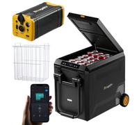 BougeRV Glacière à compresseur de 47 l avec batterie de 266 Wh - Glacière de voiture 12 V 230 V avec panier intégré - Réfrigérateur de camping avec roulettes - Étanche IPX4 - Pour extérieur, voyage