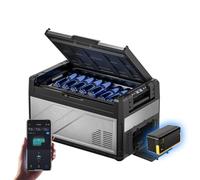 BougeRV Rocky V3.0 Glacière de voiture 39 l avec batterie 240 Wh, compresseur double zone, glacière 12 V/24 V 230 V avec compartiment congélateur, boîtier en métal IPX4, pour camping, voyage, bateau